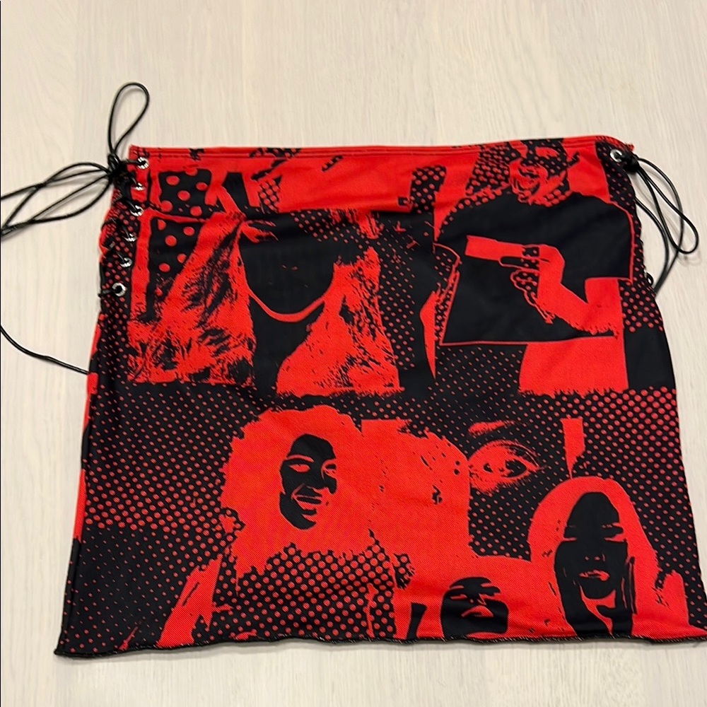 Edikted Red and Black Graphic Skirt